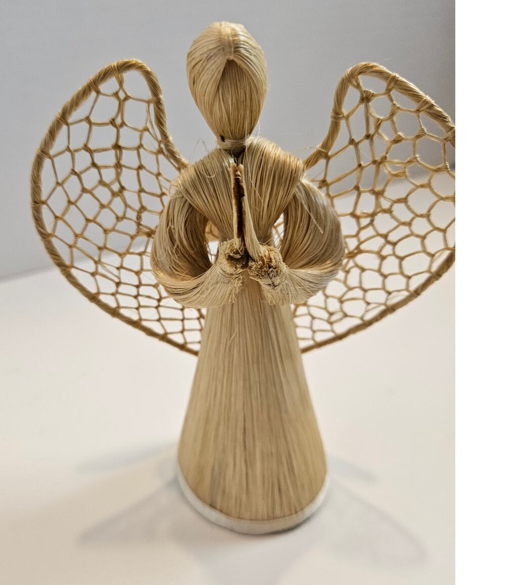Angel figurine 6" Handmade natural abaca and straw figure. Phillipines